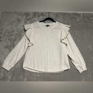 Democracy Ruffle Fuzzy Soft Sweater Women’s Petite XL White